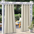 NICETOWN 2 Panels Outdoor Patio Curtains Waterproof, Stainless Steel Grommet Porch Decor Thermal Insulated Windproof Weighted Curtains for Outdoor Open-air Film, Beige, W52 x L84 Inch