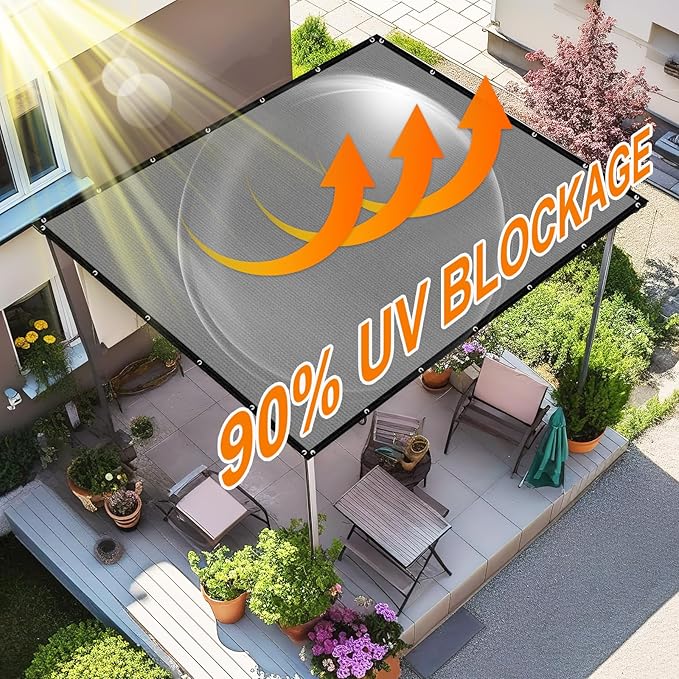 Artpuch 90% Sun Shade Cloth, 3 x 6 FT Pergola Shade Cover Canopy with Grommets, Sun Screen Fabric Tarp for Patio, Outdoor, Garden, Backyard, Light Grey
