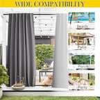 NICETOWN 2 Panels Outdoor Curtains Waterproof Pocket & Back Tab on Top & Bottom, Thermal Insulated Fixed Windproof Blackout Outdoor Drapes Privacy for Patio with Rope for Fixed, W52 x L95, Grey
