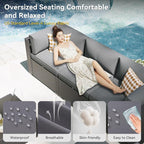 Aoxun Patio Furniture Set with Fire Pit Table, 8 Piece Outdoor Sectional Sofas, Wicker Rattan Outdoor Furniture with Thickened Cushion for Backyard, Garden Light Grey