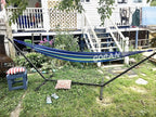 Brazilian Double Hammock 2 Person Extra Large Canvas 250x160cm Total Length 350cm Load 500lb Cotton Hammock for Garden Outdoor and Indoor Blue/Green(98 * 65'')