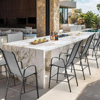 VINGLI Set of 6 Stackable Outdoor Bar Stools – Sling Chairs with High Back & Armrests, for Lawn, Garden, Bar, Grey