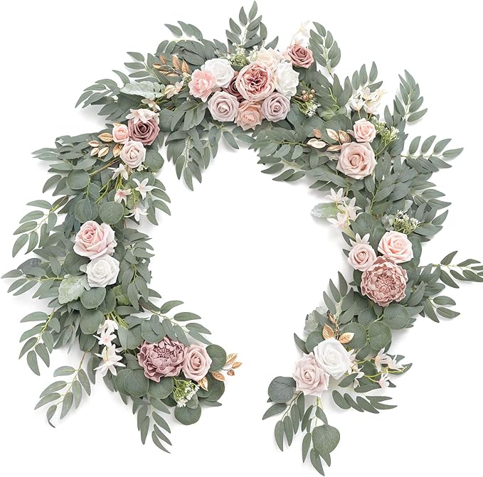 Artificial Flower Garland 6 FT Dusty Rose Eucalyptus Silk Greenery