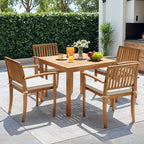 Greesum 5 Piece Patio Dining Set Outdoor Solid Wood Furniture for Yard, Garden, Porch w/Square Tabletop & 4 Chairs, White