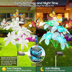 Garpar Solar Lights Outdoor Decorative, Upgraded 4 Pack Flowers with 16 Color Changing Lilies and 12 Butterflies, Brighter Waterproof Garden Decor for Yard Lawn Pathway, Gift for Mom Women Grandma