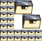 Peasur Solar Lights Outdoor Waterproof [24 Pack/140LED], Warm White Motion Sensor Lights Dusk to Dawn, 3 Modes Solar Fence Security Lighting for Wall Garden Yard Stair Outside