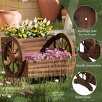 Wooden Wagon Planter Flower Cart with Wheels Garden Box Garden Planter, Decorative Planter for Flowers Herbs Vegetables for Indoor & Outdoor Décor Flower Cart for Patio Garden Balcony (Carbonized)