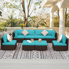 NICESOUL 8 Piece Outside Furniture Set, 29.3'' High Back Deep Seating Wicker Patio Modular Sectionals, Oversized Modern Comfy Conversation Sets for Backyard, Brown Rattan and Teal Cushion