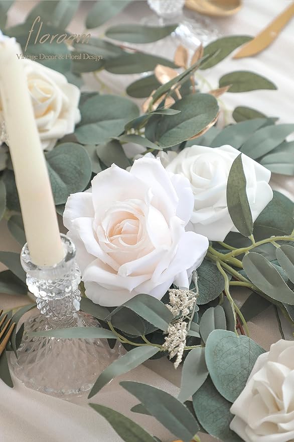 Artificial Eucalyptus Greenery Garland, 6 Ft Cream White Faux Silk