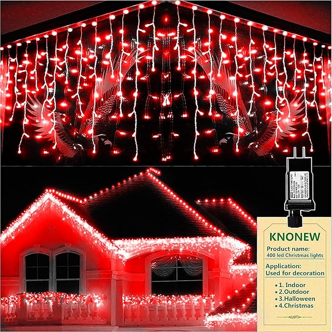 String Lights, 400 LED, 33 ft Red, 8 Lighting Modes for Indoor and Outdoor Use