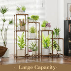 Bamworld Indoor Plant Stands Outdoor Combo Plant Shelves for Multiple Plants 10 Pots Wooden 2 Sets of Package Plant Rack for Living Room Balcony Garden