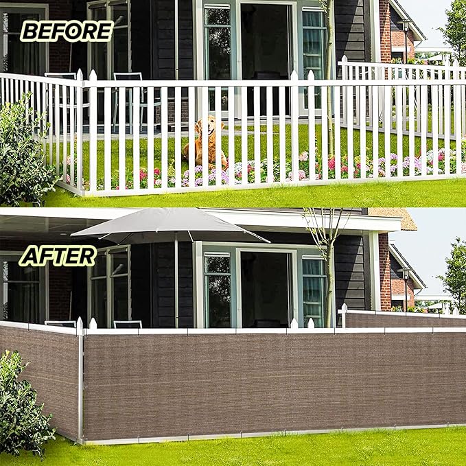 LOVE STORY 2.5' x 10' Brown Balcony Screen Privacy Fence Cover UV Protection (HDPE) Weather-Resistant 3 FT Height Shield for Deck, Patio, Backyard, Outdoor Pool, Porch, Railing