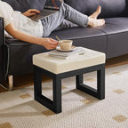 IBUYKE 16 Inch Small Foot Stool Ottoman, Rectangle PU Faux Leather Foot Rest with Padded Seat and Metal Legs, Modern Ottoman Foot Rest for Living Room Bedroom Entryway Couch,White WBD026W
