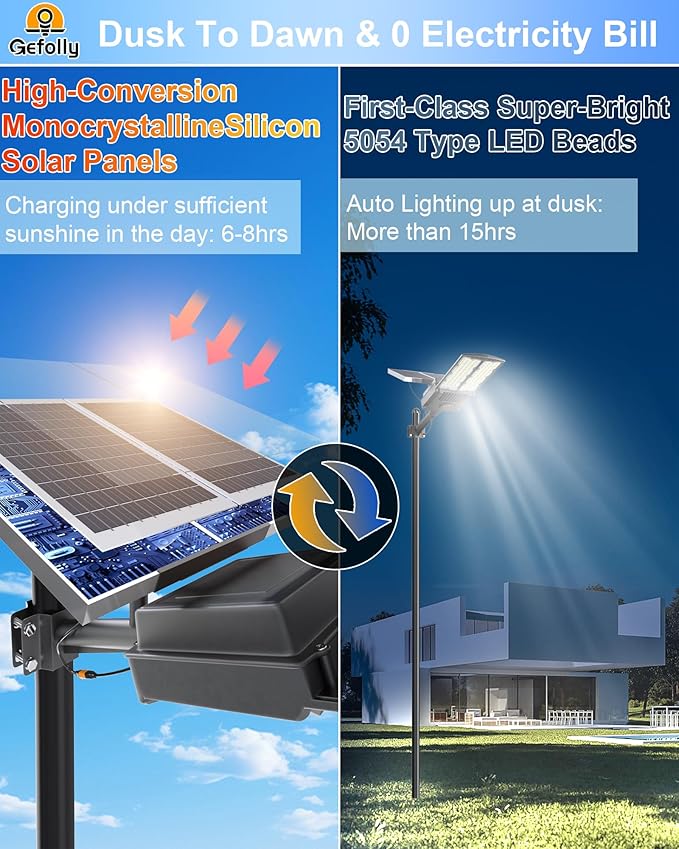 Solar Street Light, 104 LED Beads, 40000mAh Battery, Black Aluminum