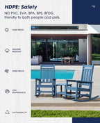 KINGYES Oversized Outdoor Rocking Chair Set of 4, All-Weather Patio Rocking Chairs for Porch, HDPE Outdoor Patio Rockers with High Back & Wide Seat for Garden, Lawn, Blue