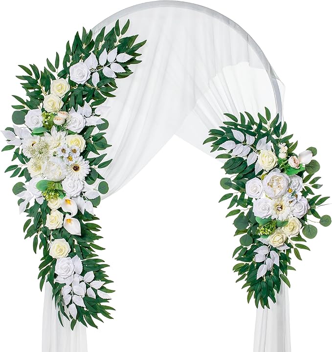 Artificial Flower Swag for Wedding Arch, Ivory Peony and Rose Silk Decor