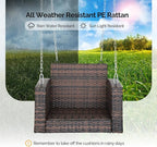 Outvita Porch Swing, 2FT Hanging Outdoor Porch Swings for Adults, Square Wicker 1 Person Patio Swing, with Cushion, Pillow and Chain for Garden, Backyard, Weight Capacity - 440lbs Brown & Khaki