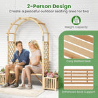 Giantex Outdoor Bench with Garden Arch & Planters, Wooden Pergola Archway, Outdoor Trellis for Climbing Plants, Patio Decorative Arbor Arch for Backyard Lawn (Arched,Natural,73"x22"x80")