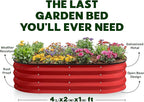 Plant & Plot Galvanized Raised Garden Beds Outdoor // 4×2×1 ft Planter Raised Beds for Gardening, Vegetables, Flowers // Large Metal Garden Box (Red)