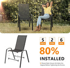 VINGLI Patio Chairs Set of 4 – Stackable Outdoor Dining Chairs with Comfortable Sling High Back Chairs and Armrests for Lawn, Poolside, Courtyard, Balcony, Garden, Black