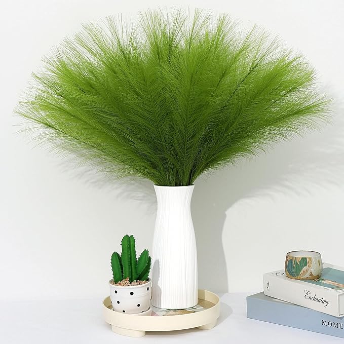 Faux Pampas Grass Stems 30 Pcs Green Silk and Paper Artificial Plants