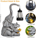Solar Garden Statue Lights Loving Elephants Figurine with Solar Lantern, Outdoor Yard Decorations for Patio Porch Home, Housewarming Elephant Gifts for Mom, Women