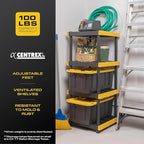 BLACK & YELLOW 4-Tier Heavy Duty Plastic Storage Shelves that Support up to 100lbs/shelf, Organization and Storage, Weather-Resistant Design, Easy Assembly, Made in The USA (55H x 24W x 20D)