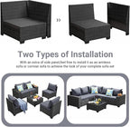 Jing's Villa 6-Piece Patio Furniture Set, All-Weather Outdoor Wicker Sectional Sofa with Cushions, Glass Table & Left and Right Armrest, Rattan Conversation Seating for Porch, Garden, Backyard,Grey