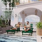 Patio Chaise Lounge Chair Set of 2, Oversized Lounge Chair Outdoor with 5 Positions, HDPE, Patio Lounge Chair with Wheels & Cup Holder for Pool, Deck, Poolside,Green