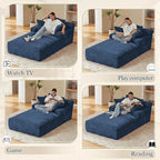 80 Inch Chaise Lounge Chair Indoor, Oversized Corduroy Upholstered Boneless Sofa Bed, Deep Seat Sleeper Couch Reading Chairs, Cloud Sofas Couches for Living Room, No Assembly Required (Blue)
