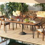 Tangkula 79 Inch Outdoor Dining Table for 8, Acacia Wood 8-Person Patio Table with 1.9 Inch Umbrella Hole, Metal Legs & Adjustable Foot Pads, Rectangular Outside Table for Garden, Poolside & Backyard