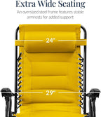 Best Choice Products Oversized Padded Zero Gravity Chair, Folding Outdoor Patio Recliner, XL Anti Gravity Lounger for Backyard w/Headrest, Cup Holder, Side Tray, Polyester Mesh - Yellow