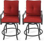Kozyard Isabella Outdoor Swivel Bar Chairs, Counter Height Patio Bar Stools Set of 2 with Cushioned Seats, All-Weather Metal Bistro Chairs for Backyard Dining (Burgundy, with Cushion)
