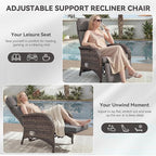3 Pieces Zero Gravity Wicker Patio Recliner Chairs Set of 2 - Wicker Outdoor Lounge Chair with Side Table, Adjustable Backrest & Footrest, High Back Outdoor Recliner Chair for Pool Deck Gray