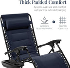 Best Choice Products Oversized Padded Zero Gravity Chair, Folding Outdoor Patio Recliner, XL Anti Gravity Lounger for Backyard w/Headrest, Cup Holder, Side Tray, Polyester Mesh - Navy Blue