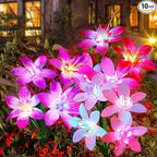 Aukora Solar Garden Lights Outdoor 10 Pack, 5 Colors Lily Flowers & 7-Color Changing Led Lights for Outside, Solar Outdoor Light Waterproof for Pathway Patio Yard Decor, Red Yellow Blue White Purple