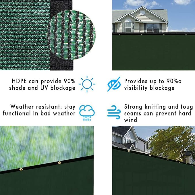 UPGRADE Privacy Fence Screen 8'x41' Dark Green Outdoor 90% Visibility Blockage 170 GSM Mesh Shade Cover Panels for Backyard,Balcony,Home Decoration with Zip Ties,Customized Avaliable