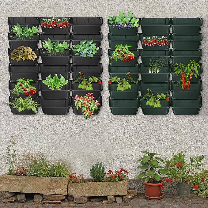 Hanging Vertical Wall Planter, 18 Pack Vertical Garden Planter, for Patio Outdoor Decor, Home Black Plastic Balcony Pot