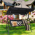 Porch Swing, 3-Seat Black Steel Frame with Adjustable Canopy