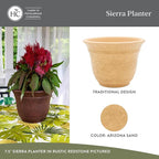 The HC Companies Sierra Round Self-Watering Pot - Lightweight Plastic Planter for Herbs & More - Durable Plant Pots for Indoor Plants & Outdoor Plants (10” Arizona Sand, Pack of 2)
