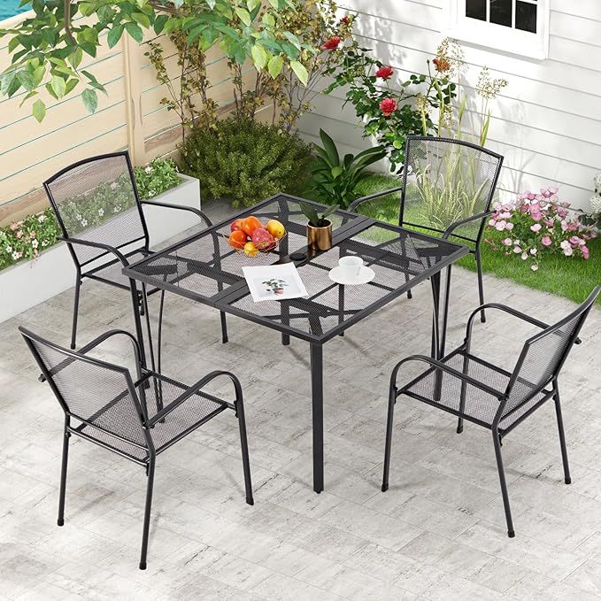 AECOJOY 39.4" Outdoor Patio Dining Table for 4, Square Metal Patio Table with 1.6" Umbrella Hole, All-Weather Resistant Outdoor Furniture Tables for Patio, Backyard, Garden, Poolside (Dark Grey)