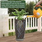 24/21/12 Inch Large Plastic Planter, Lightweight Ceramic-Look Tall Planters with Drain Hole & Saucers, Tall Plastic Planters for Porch, Garden, Patio, Balcony(Glaze Beige)