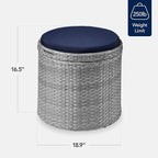 Best Choice Products Round Wicker Ottoman, Multipurpose Outdoor Furniture for Patio, Backyard, Additional Seating, Footrest, Side Table w/Storage, Removable Cushions – Gray/Navy