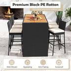Tangkula 7 Piece Patio Wicker Bar Set, Patiojoy Outdoor Acacia Wood Bar Height Table & 6 Rattan Bar Stool Chairs with Backrest and Footrest, for Bistro Garden Balcony