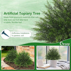 Artificial Cypress Topiary Bushes with Spike, 2 Pack Faux UV Resistant Cedar Ball Trees for Outdoor Planters, Fake Shrubs Plants for Porch Garden Decor