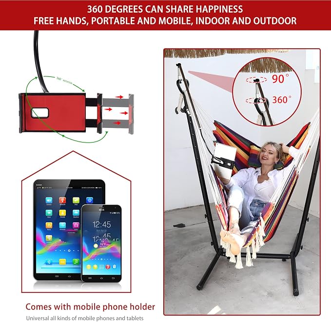 Hammock Chair with Phone Stand, Steel Frame and 400 lb Capacity