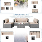 Shintenchi 5 Pieces Outdoor Patio Furniture Sets, Patio Sectional Sofa Couch, Gray PE Wicker Furniture Modular Patio Conversation Sets Patio Sofa with Washable Cushions & Table（Khaki）