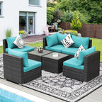 NICESOUL 7 Piece XL Large Modern Outdoor Furniture Sofa Set, 29.3'' High Back Wicker Patio Modular Sectional with Tables, All-Weather Deep Conversations for Backyard, 2 Color Cushion Turquoise & Gray