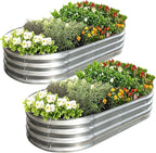 Galvanized Raised Garden Bed Kit, Planter Garden Boxes Outdoor, Oval Large Metal for Vegetables Fruits, Flowers Planter Boxes, Easy Assembly Garden Bed Kit 4x2x1 FT (2-Pack)
