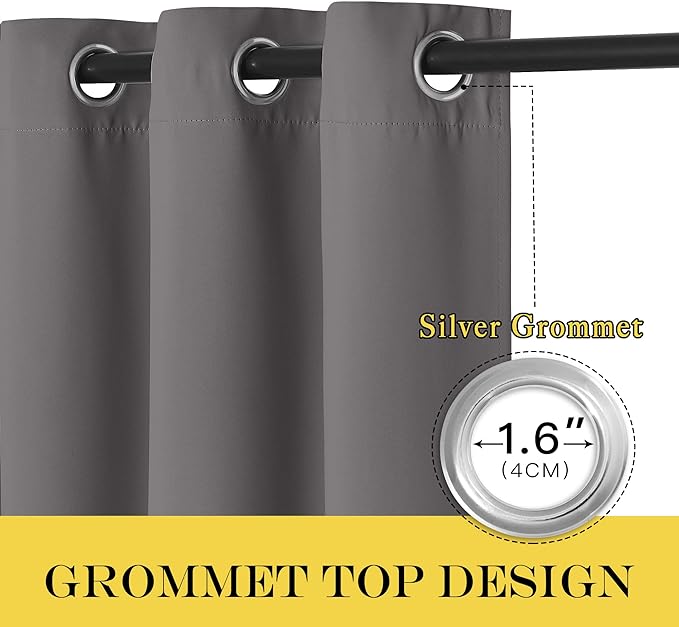 NICETOWN Blackout Curtain Panel for Bedroom - Three Pass Microfiber Noise Reducing Thermal Insulated Solid Ring Top Blackout Window Drape (1 Panel, 52 x 72 inches, Gray)